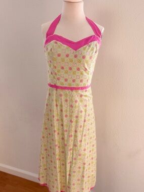 Pink Trim Polka Midi Dress